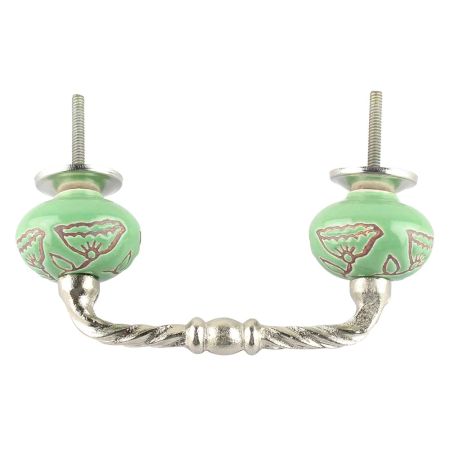 Pea Green Calla Lily Brown Etched Ceramic Cut Bridge Handle